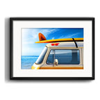 Cuadro Kombi Vintage Surf Tabla Retro Playa Mar Con Paspartu Marco Negro