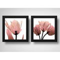 Set 2 Cuadros Flores Minimalista Rosé Gold Hojas 33x33cm Marco Negro