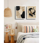 Set 2 Cuadros Boho Arte Abstracto Beige Crema Decorar Casa Marco Blanco