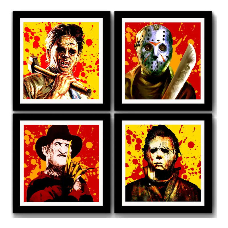 Set 4 Cuadros Jason Freddy Krueger Michael Myers Leatherface Marco Negro