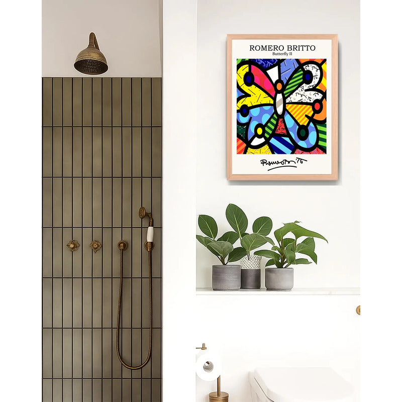 Cuadro Romero Britto Pop Art La Mariposa Butterfly Marco Oak Marco Marrón Claro
