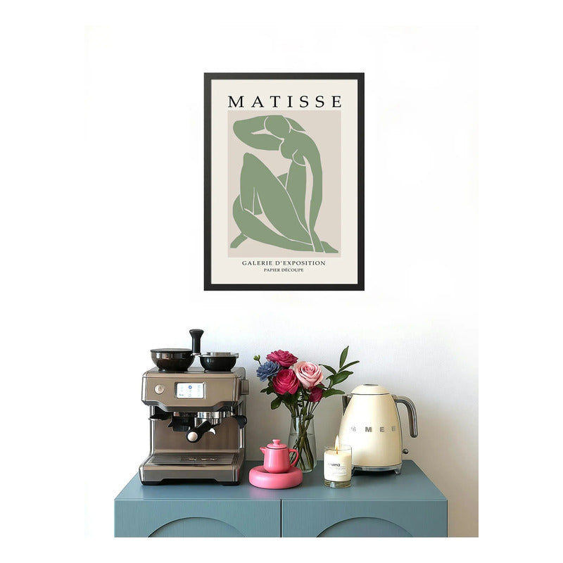 Cuadro Dormitorio Living Matisse Bs5 Tonos Verde Beige Claro Marco Negro