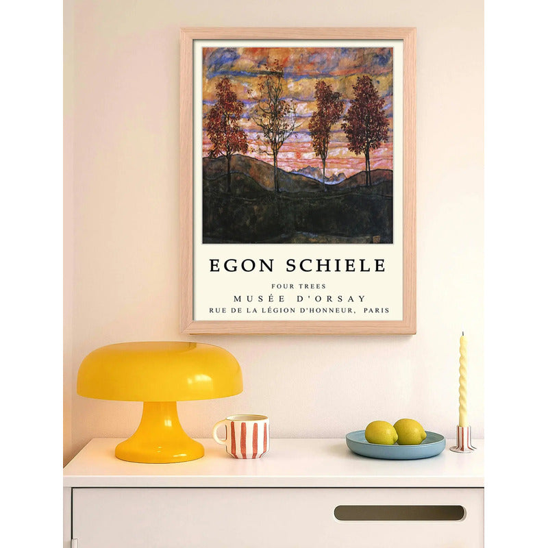 Cuadro Dormitorio Living Egon Schiele Abstracto Arboles Oak Marco Marrón Claro
