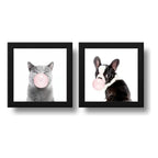 Set 2 Cuadros Perro Gato Chicle Mascota Pet Decoracion Hogar