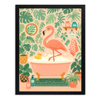 Cuadro Flamenco Bano Banera Boho Plantas Rosa Decoracion Marco Negro
