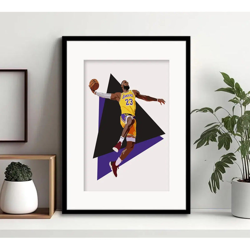 Cuadro Lebron James Lakers Basket Baloncesto Con Paspartú Marco Negro