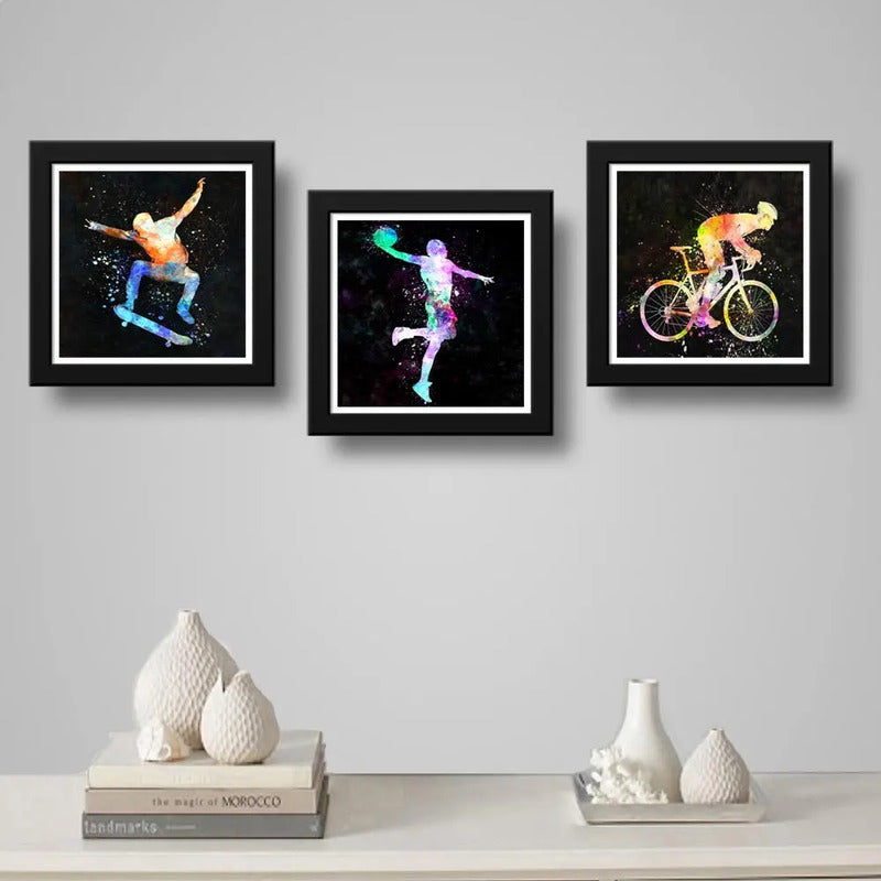 Set 3 Cuadros Basket Skate Bicicleta Pop Art Deportes Decora