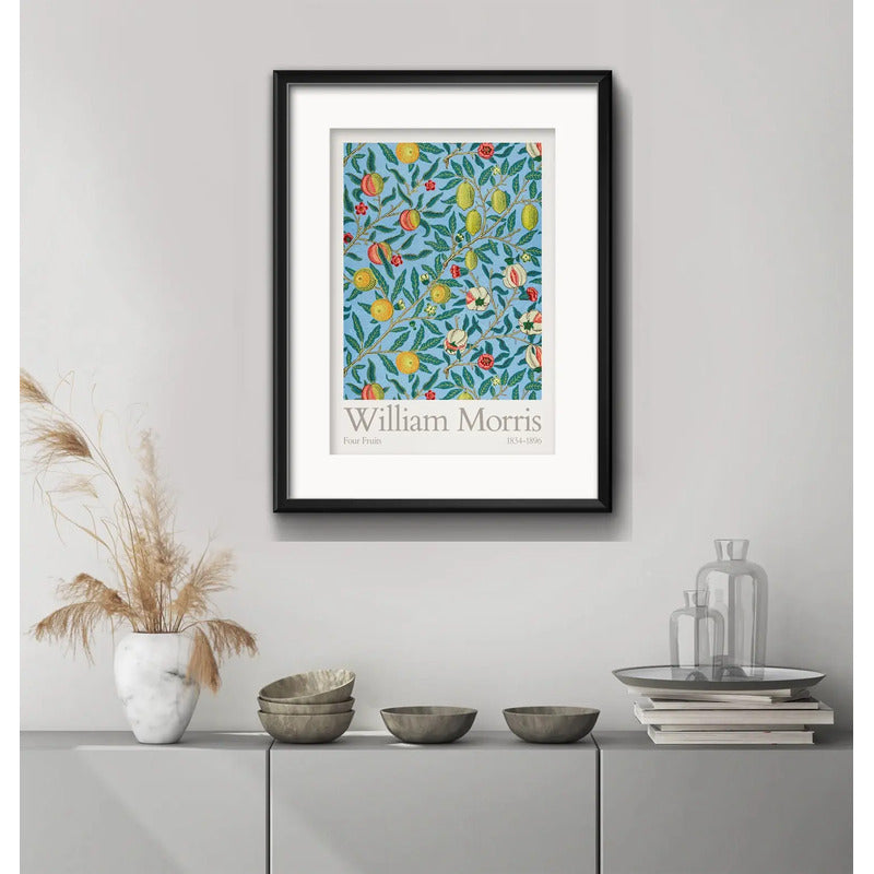 Cuadro William Morris 4 Frutas Flores 53x43cm Con Paspartú Marco Negro