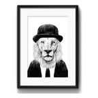Cuadro León Hipster Blanco Y Negro Decoracion Con Paspartú