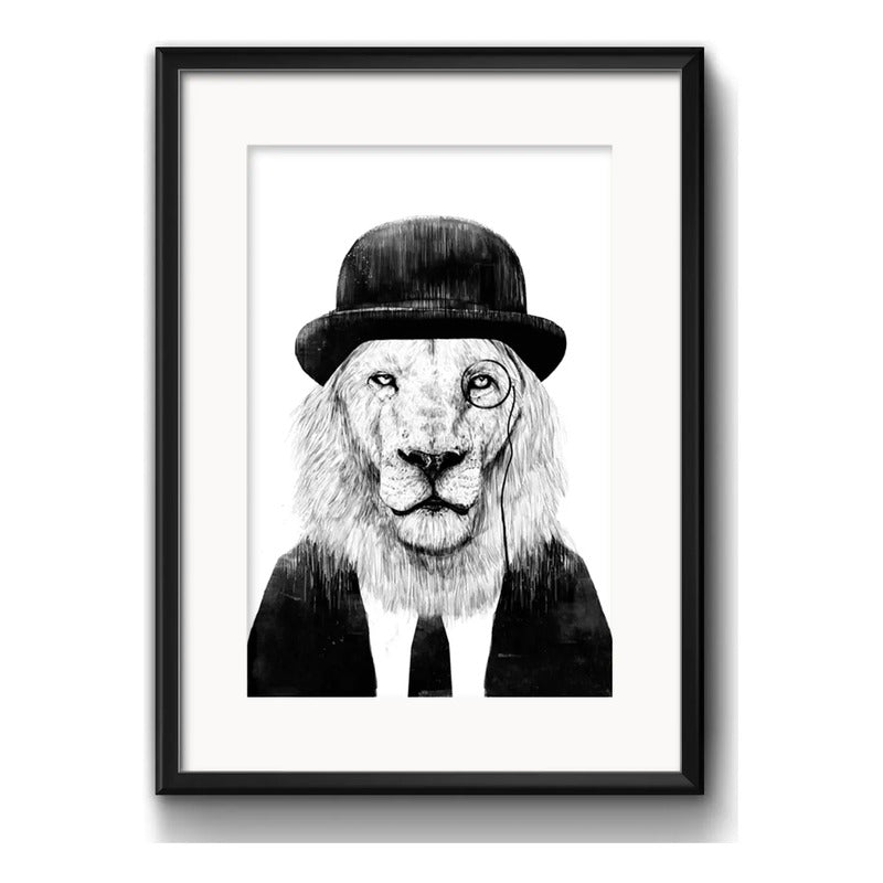 Cuadro León Hipster Blanco Y Negro Decoracion Con Paspartú