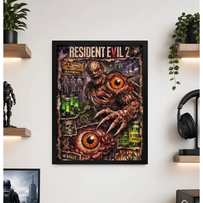 Cuadro Resident Evil 2 G-virus Game Playstation Videojuego Marco Negro
