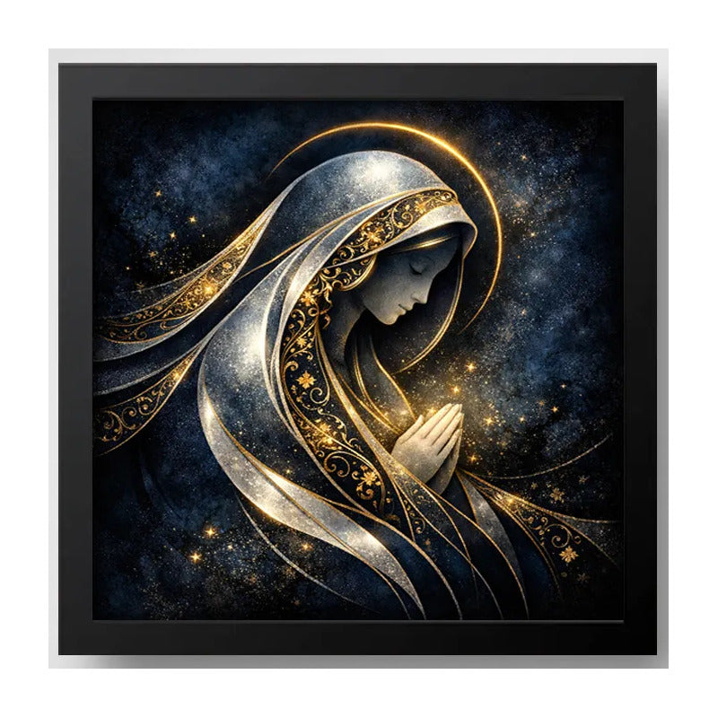 Cuadro La Virgen Maria Rezando Arte Oro Madre De Dios Jesús Marco Negro