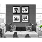 Set 4 Cuadros Caballos Hacienda Granja Decoracion 33x33cm Marco Negro
