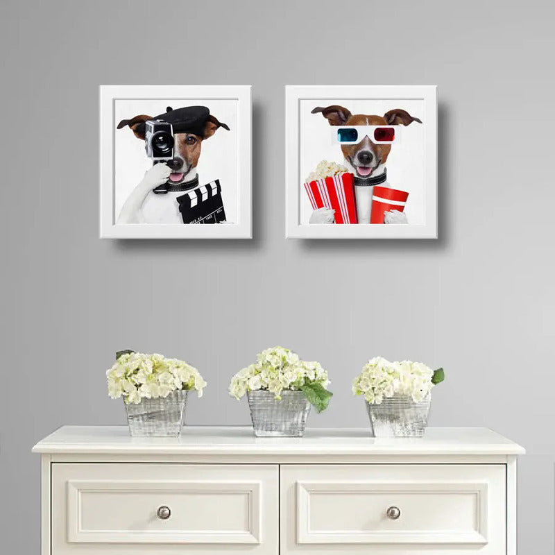Set 2 Cuadros Perro Cinema Mascota Pet Arte Decoracion