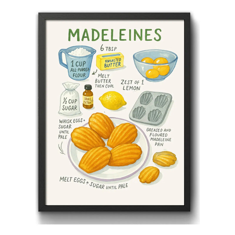 Cuadro Madeleines Postre Francés Receta Pastelitos Cocina Marco Negro