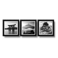 Set 3 Cuadros Japon En Blanco Y Negro Monte Fuji Templo Arte