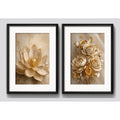 Set 2 Cuadros Flores Loto Rosas Tonos Dorados Con Paspartú 53x43cm Cada Cuadro Negro