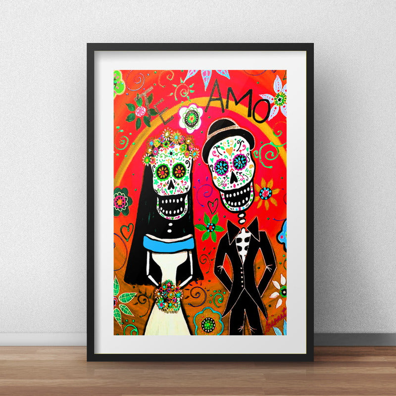 Cuadro Pareja Calaveras Mexicanas Tattoo Decoracion Paspartú