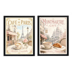 Set 2 Cuadros Café Paris Retro Parisino Decora Cocina Living Marco Negro