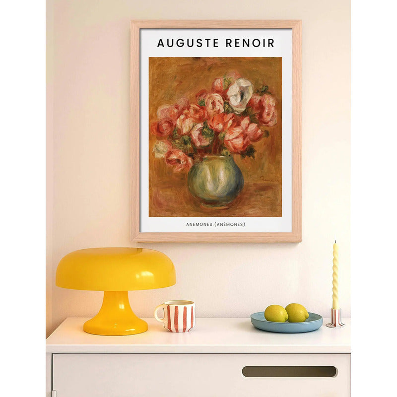 Cuadro Dormitorio Living Auguste Renoir Anémonas Flores Oak Marco Marrón Claro