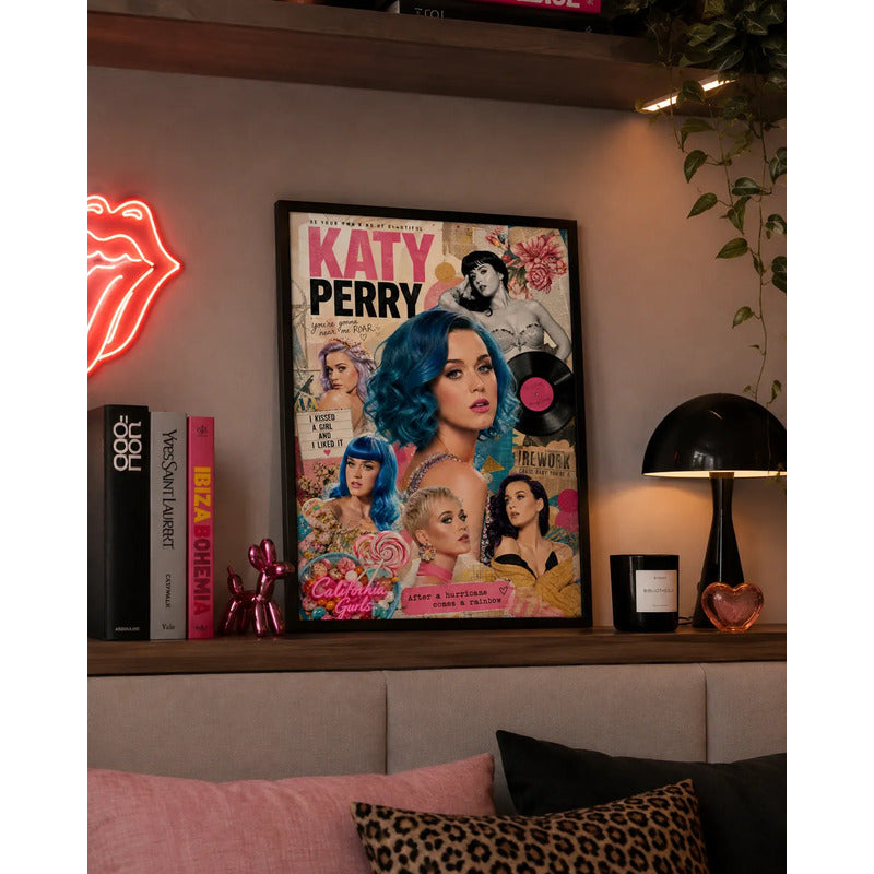 Cuadro Katy Perry Elementos Iconicos Canciones Musica Pop Marco Negro