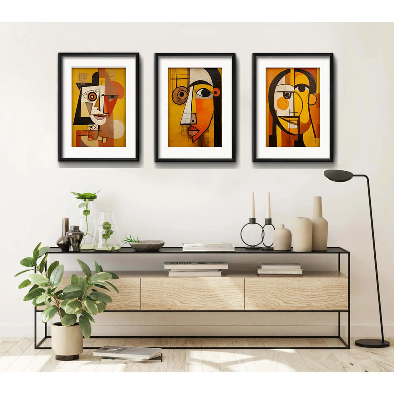Set 3 Cuadros Picasso Expresión Del Ser 53x43cm Con Paspartu Marco Negro