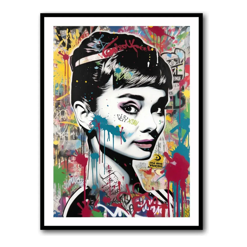 Cuadro Audrey Hepburn Graffiti Arte Urbano Cinema Decoracion Marco Negro