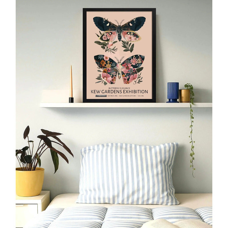 Cuadro Living Dormitorio Mariposas Flores William Morris Marco Negro