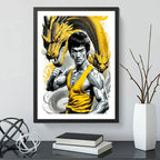 Cuadro Bruce Lee Dragón Amarillo Kung Fu Gym Decoracion Bruce Lee Dragón Amarillo 2 Marco Negro