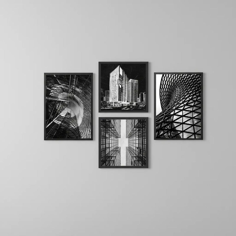 Wall 4 Cuadros Para Estudio Oficina Empresa Decoracion Arquitectura Moderna Con Marco Negro