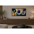 Cuadro Dormitorio Living Boho Abstracto Azul Dorado Grande Marco Negro