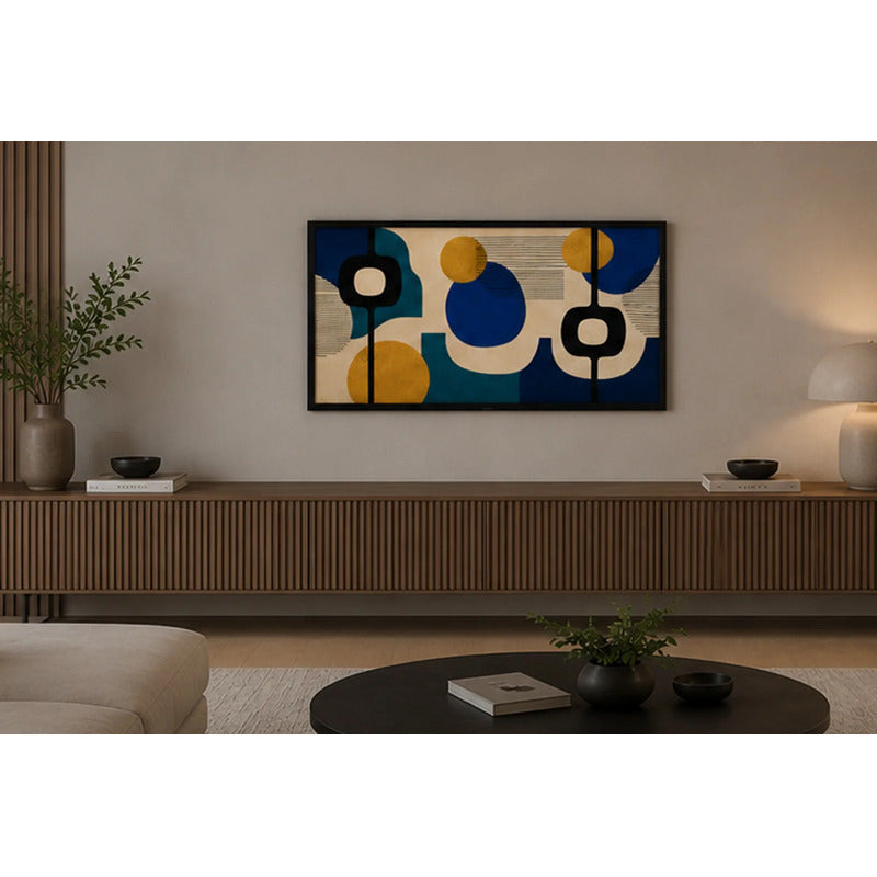 Cuadro Dormitorio Living Boho Abstracto Azul Dorado Grande Marco Negro
