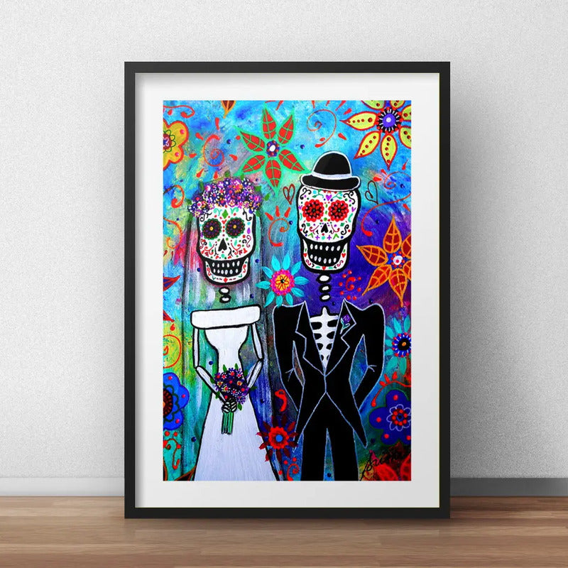 Cuadro Pareja Calaveras Mexicanas Tattoo Decoracion Paspartú