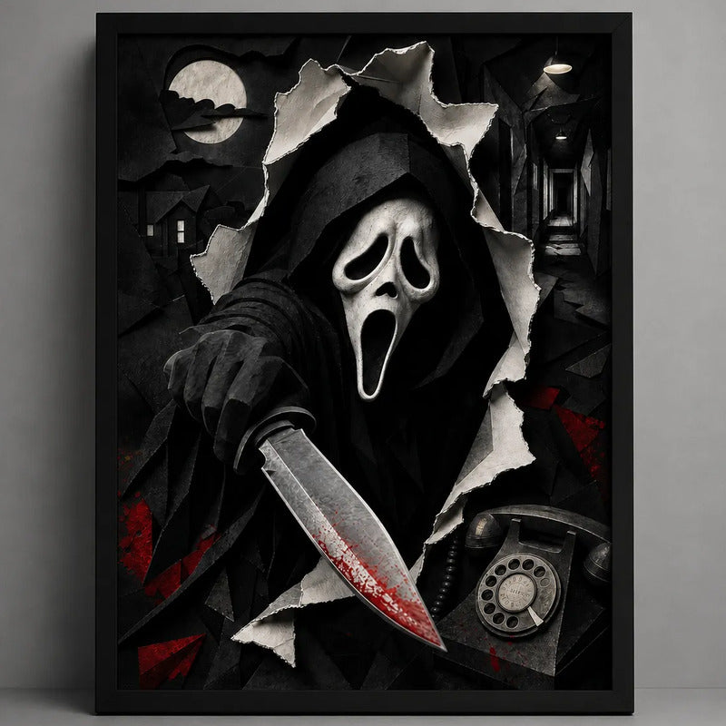 Cuadro Scream Grita Ghostface Pelicula Terror Efecto 3d Marco Negro
