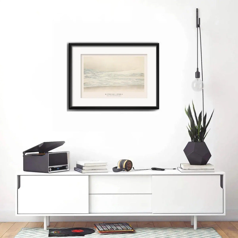 Cuadro Kamisaka Sekka Tonos Beige Nautico 53x43cm Paspartú Marco Negro