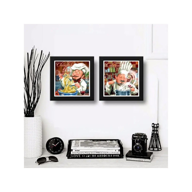 Set 2 Cuadros Chef Gourmet Vino Pasta Cocina Arte Decoracion