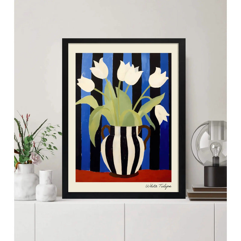 Cuadro Para Dormitorio Living Flores Tulipanes Blancos Arte Tulipanes Blancos 2 Marco Negro