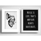 Set 2 Cuadros Corazon Gramófono Musica Frase Con Paspartu