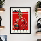 Cuadro Niki Lauda Piloto Formula 1 Logros Signature Auto Marco Negro