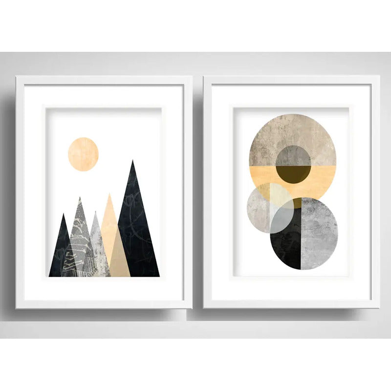 Set 2 Cuadros Geometrico Abstracto Escandinavo Arte Paspartu