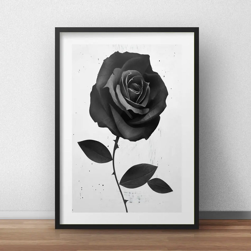 Cuadro Rosa Negra Gotico Moderno Decoracion Con Paspartú Marco Negro
