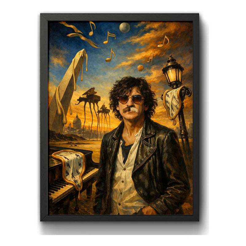 Cuadro Charly García Estilo Surrealista Musica Piano Arte Marco Negro