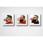 Set 3 Cuadros Barbudos Chicle Pop Art Barber Shop Decoracion
