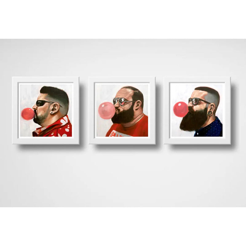 Set 3 Cuadros Barbudos Chicle Pop Art Barber Shop Decoracion