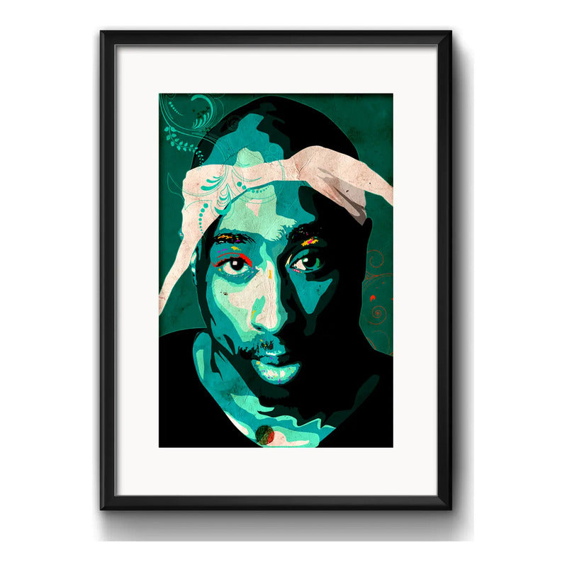 Cuadro Tupac Shakur Arte Rapper Musica Decoracion Paspartú Marco Negro
