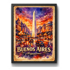 Cuadro Buenos Aires Argentina Obelisco Al Atardecer Retro Marco Negro