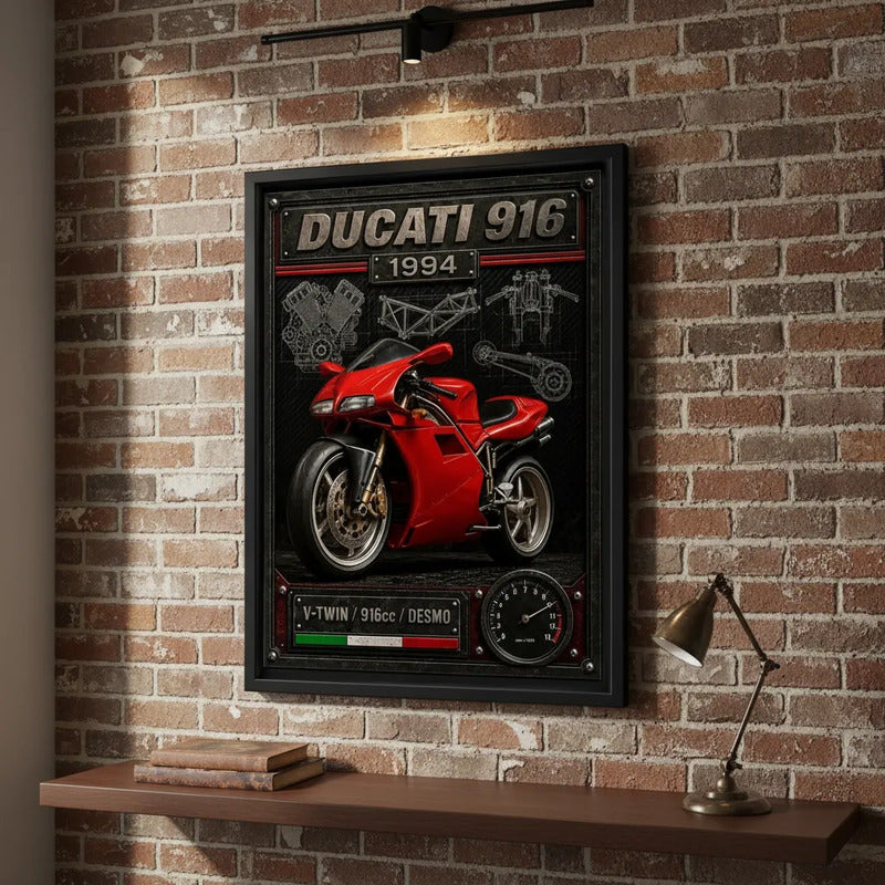Cuadro Ducati 916 1994 Moto Icónico Detalles Specs Efecto 3d Marco Negro