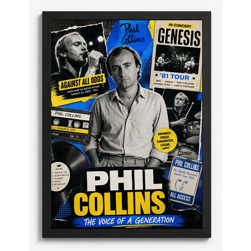 Cuadro Phil Collins Banda Genesis Batería Rock Arte Vintage Marco Negro