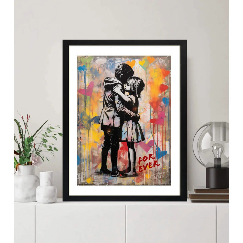 Cuadro Banksy Style Forever Love Amor Arte Urbano Decoracion Marco Negro
