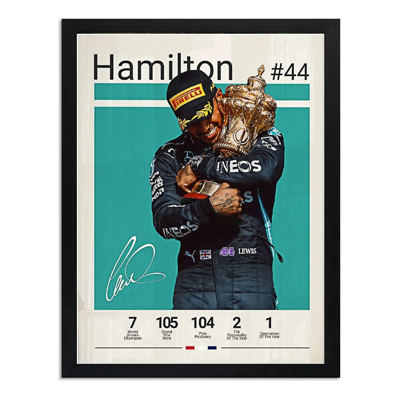 Cuadro Lewis Hamilton Signature Formula 1 Auto Carrera F1 Marco Negro